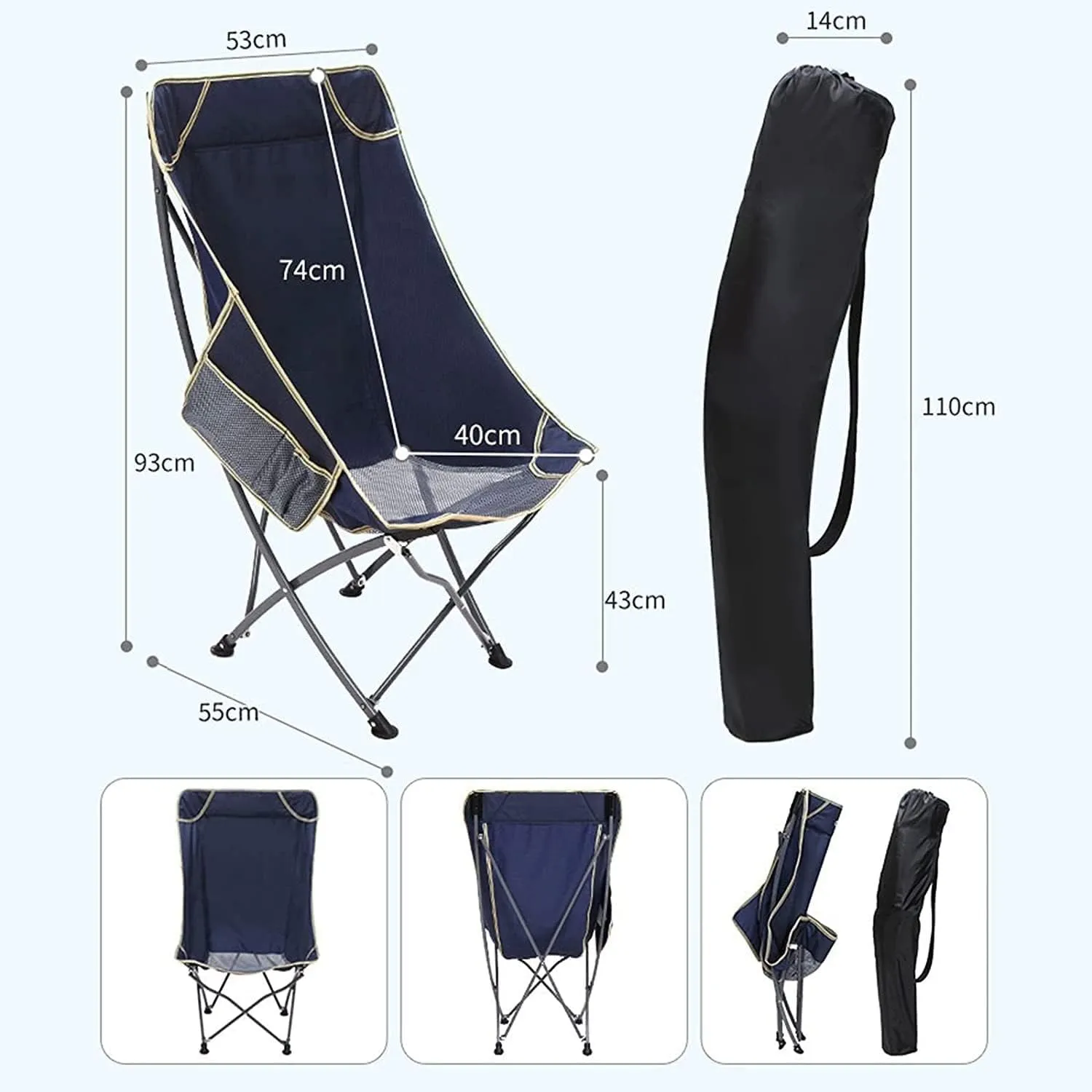 Camping Chair Ultralight Folding Camping Chair with Backrest Leisure Beach Seat with Mesh External Hanging Bag Portable Backpack Chair Folding Chair (Color : C) (B One S