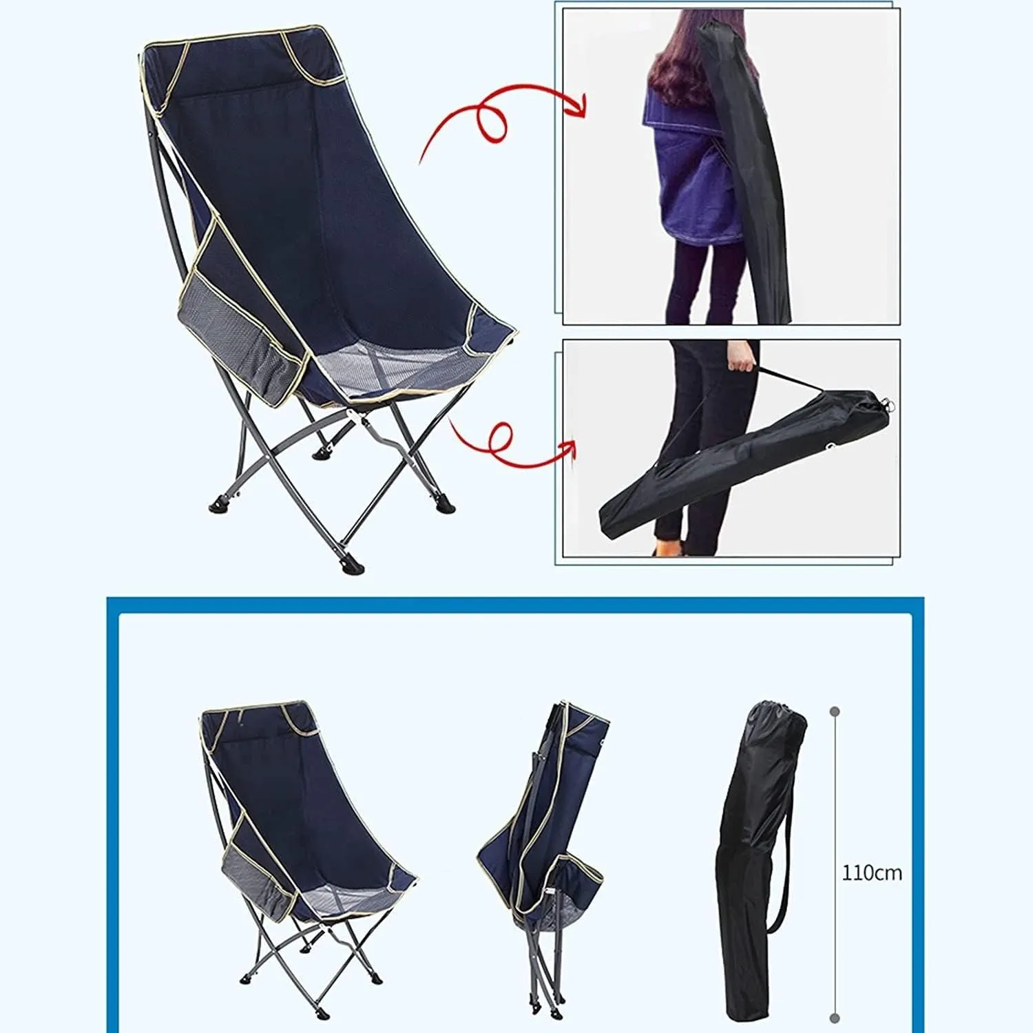 Camping Chair Ultralight Folding Camping Chair with Backrest Leisure Beach Seat with Mesh External Hanging Bag Portable Backpack Chair Folding Chair (Color : C) (B One S