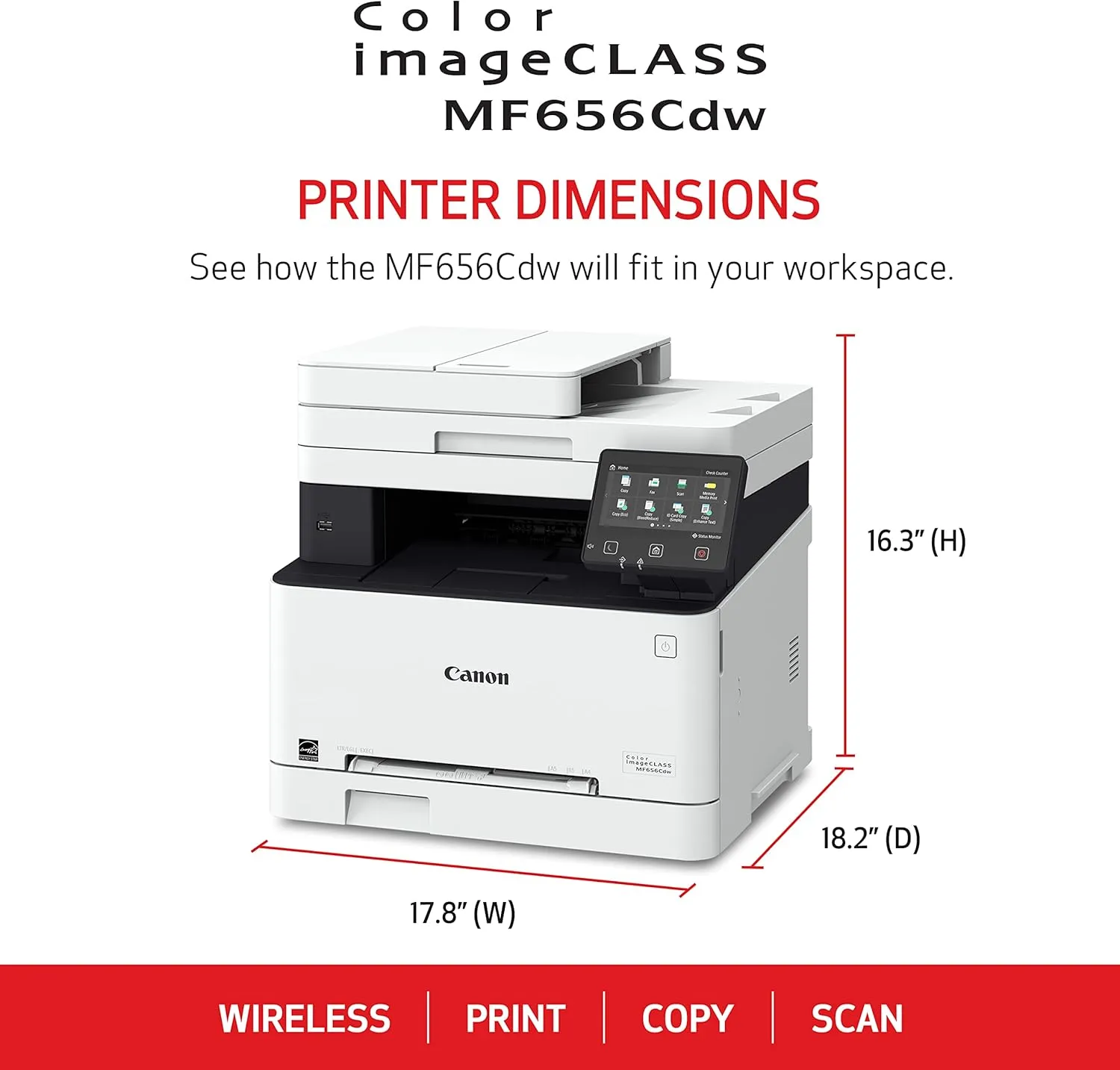Canon Color imageCLASS MF656Cdw - Wireless Duplex Laser Printer, All-in-One with Copier, Scanner, Fax, Auto Document Feeder, Mobile Ready, 3 Year Limited Warranty, 22 PPM, White