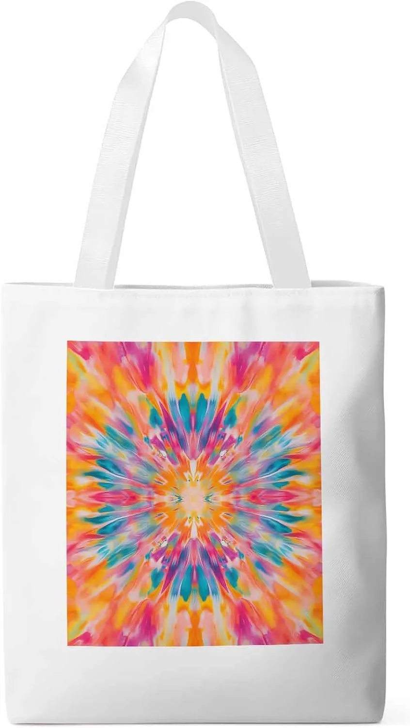 Canvas Bag Explosion Abstract Canvas Grocery Bag with Long Shoulder Strap Foldable, Washable Shopping Bags Reusable White Shoulder Bag for Women 14x16 inch