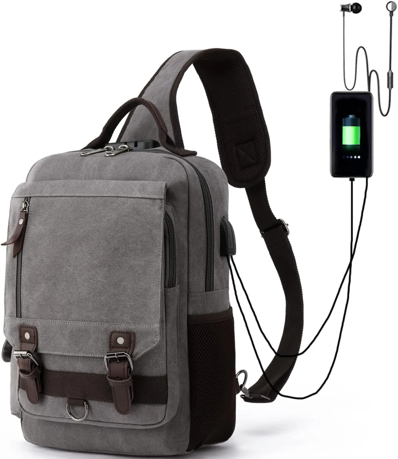 Canvas Messenger Bag Crossbody Shoulder Backpack Sling Bag Rucksack Daypack Casual Travel