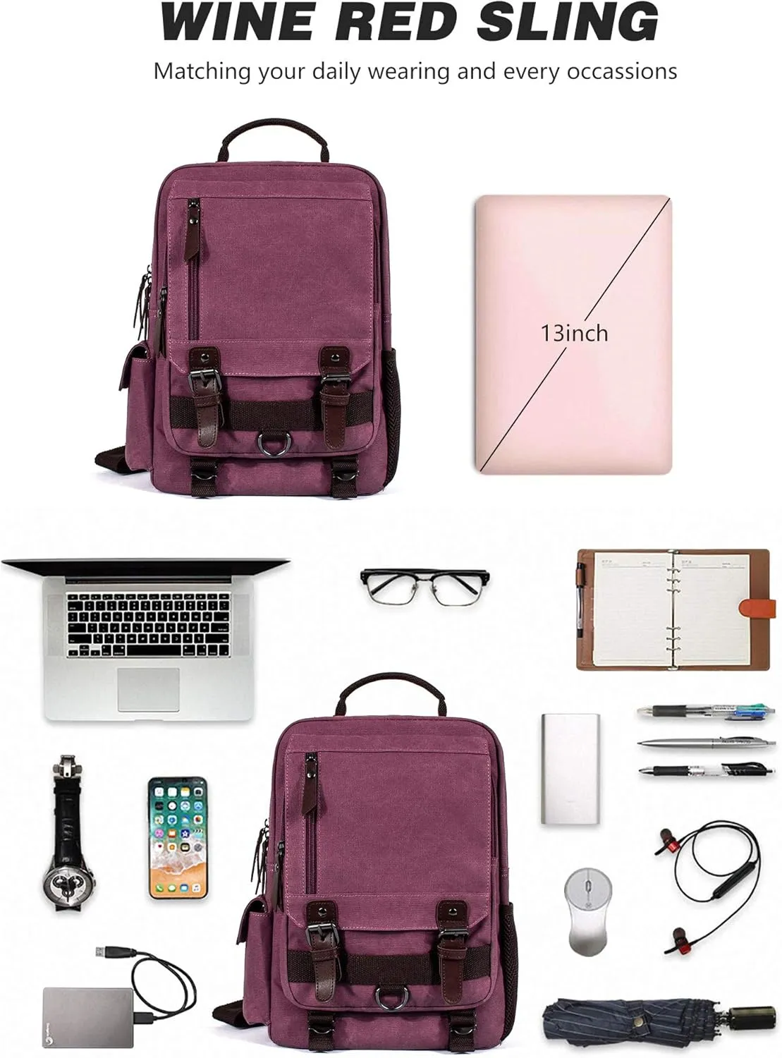 Canvas Messenger Bag Crossbody Shoulder Backpack Sling Bag Rucksack Daypack Casual Travel