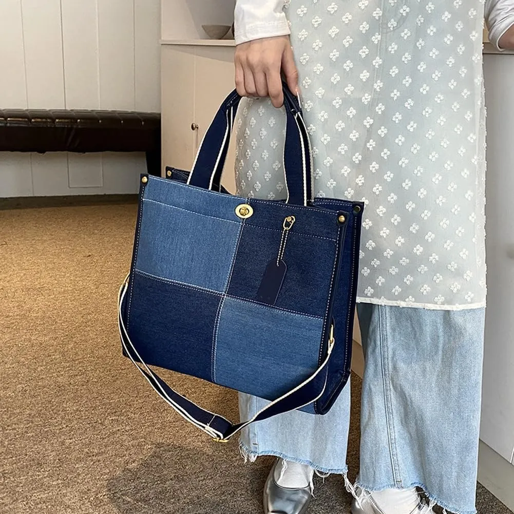 Canvas Tote Bag Women Large Denim Shoulder Bag Vintage Satchels Cute Hobo Bags Work Travel College Casual Tote Handbag