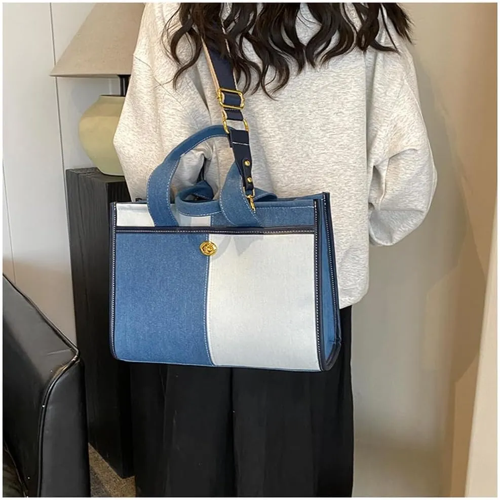 Canvas Tote Bag Women Large Denim Shoulder Bag Vintage Satchels Cute Hobo Bags Work Travel College Casual Tote Handbag