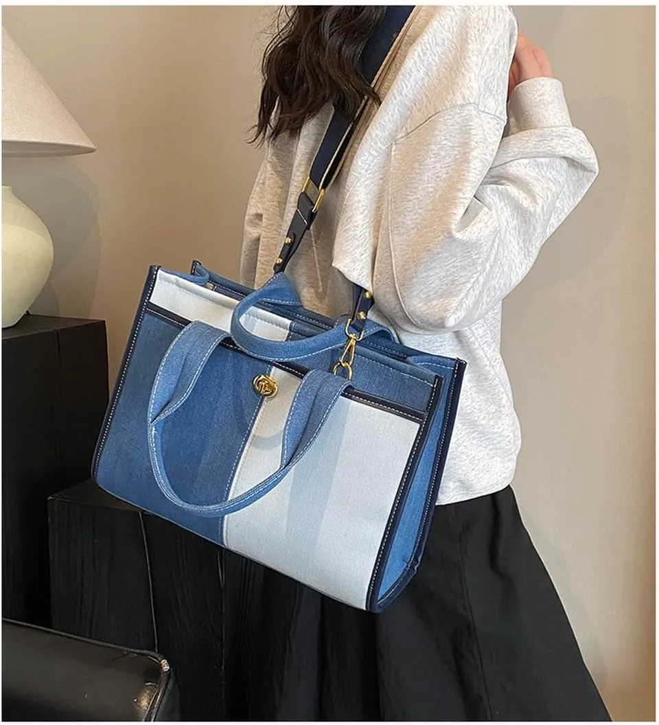 Canvas Tote Bag Women Large Denim Shoulder Bag Vintage Satchels Cute Hobo Bags Work Travel College Casual Tote Handbag