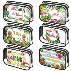 Capoda 6 Pcs Hawaiian Clear Toiletry Bags Transparent Aloha Cosmetic Bags Waterproof PVC Summer Beach Travel Snack Pouch for Men Women Business Bathroom Organizer, 6 Styles(Hawaii)
