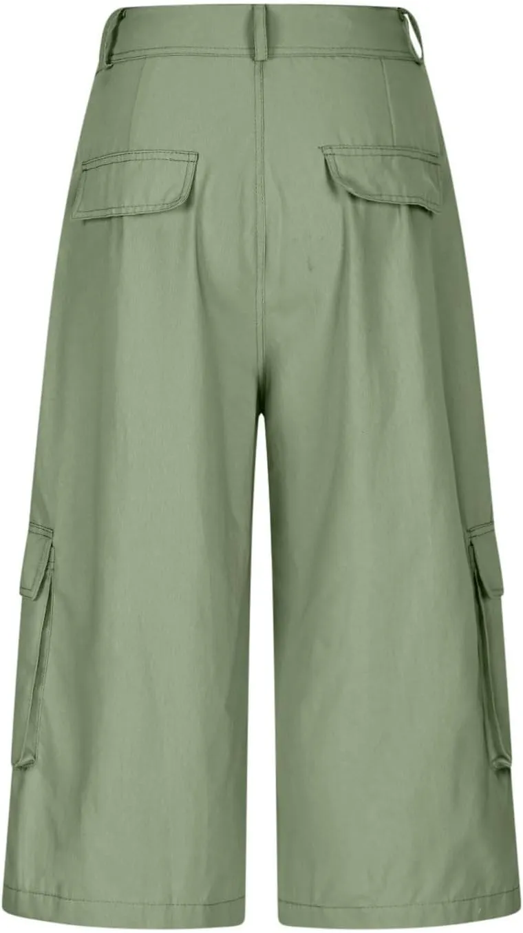 Capris Pants for Women Cargo Shorts Summer Casual with Pockets Outdoor Knee Length Hiking Elastic Pants