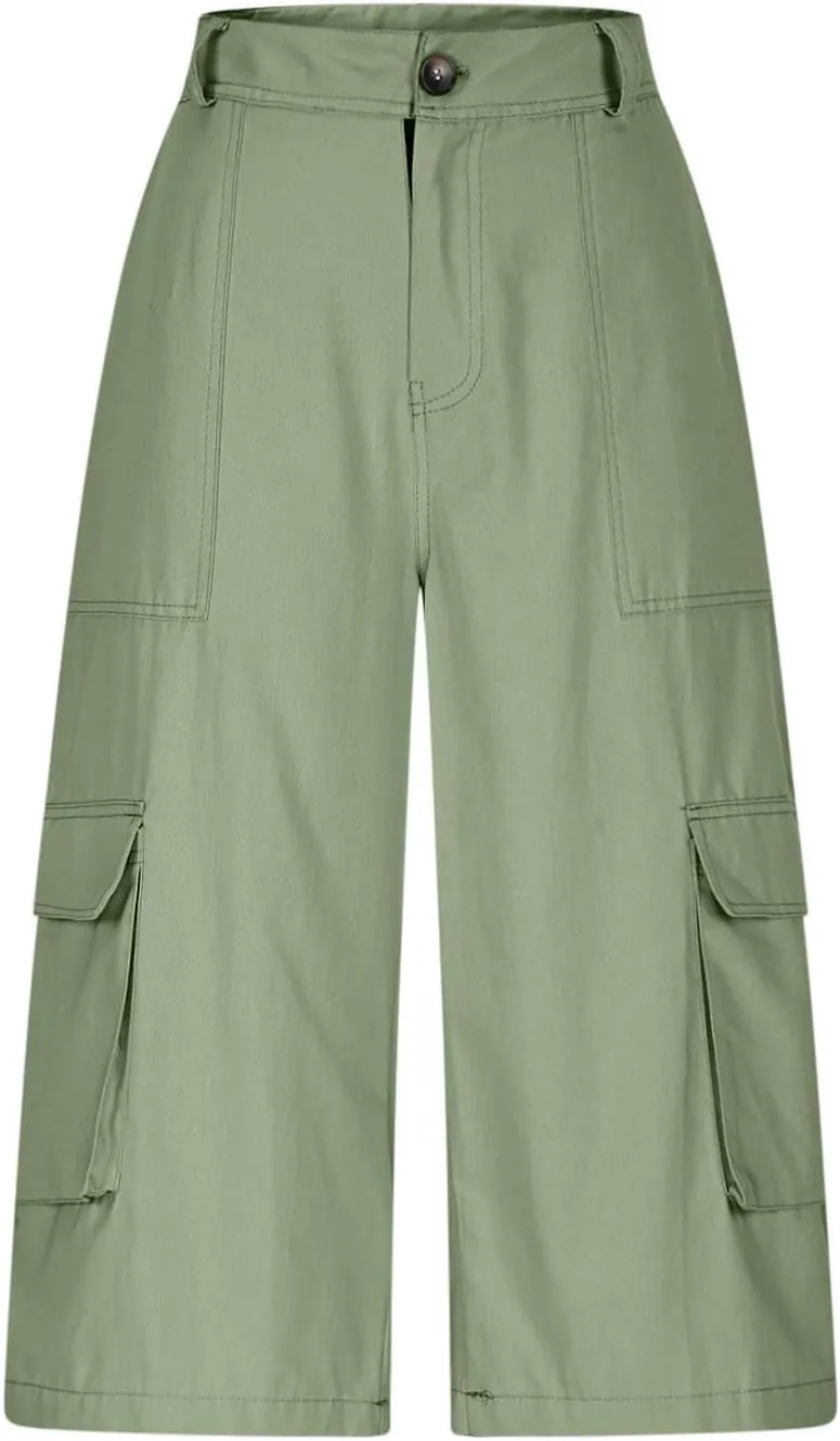 Capris Pants for Women Cargo Shorts Summer Casual with Pockets Outdoor Knee Length Hiking Elastic Pants