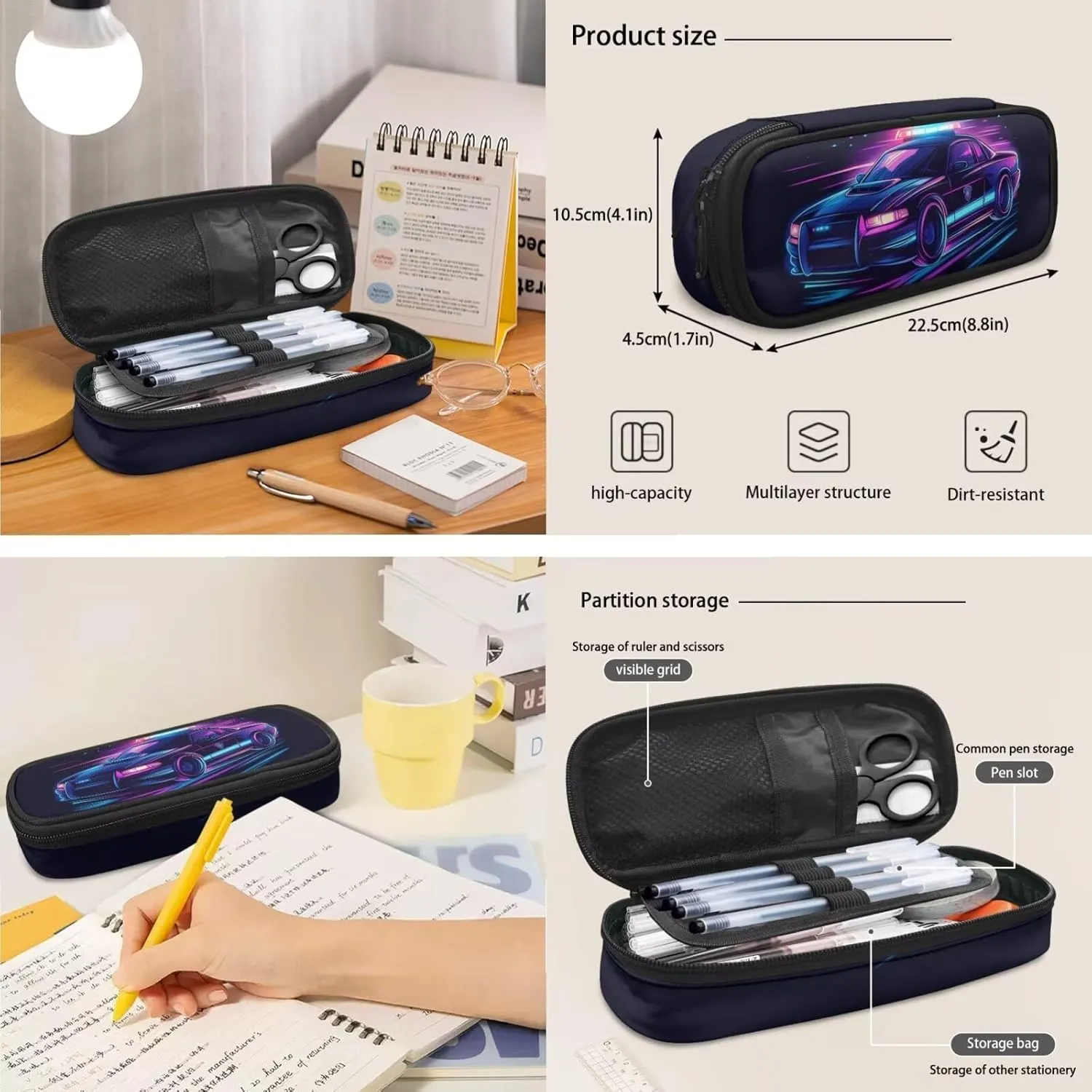 Car 17 Inch Backpack for Boys and Lunch Box Set Keychain Pencil Box Primary School Backpack for Kids Easy Care and Maintenance for Teens Students