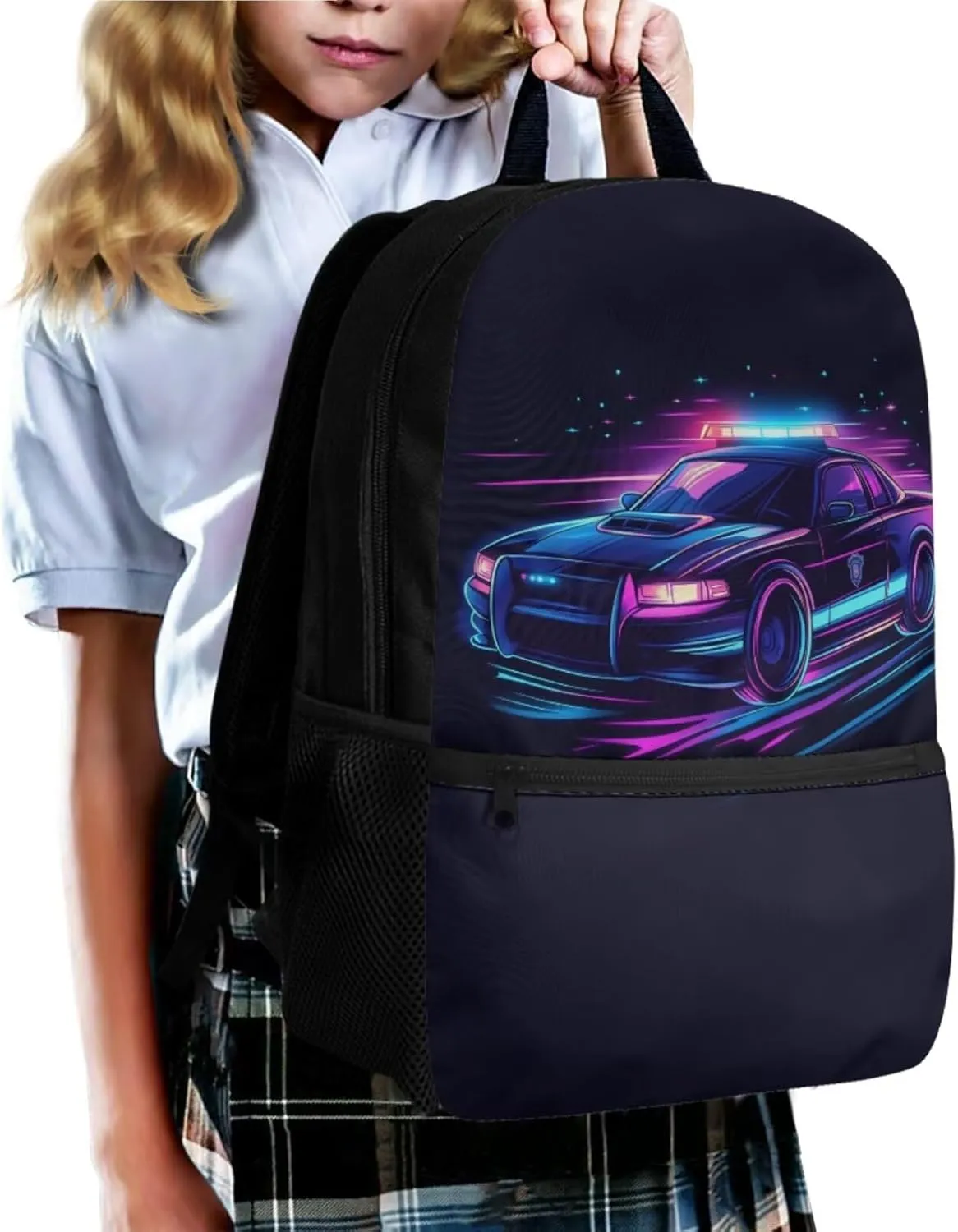 Car 17 Inch Backpack for Boys and Lunch Box Set Keychain Pencil Box Primary School Backpack for Kids Easy Care and Maintenance for Teens Students
