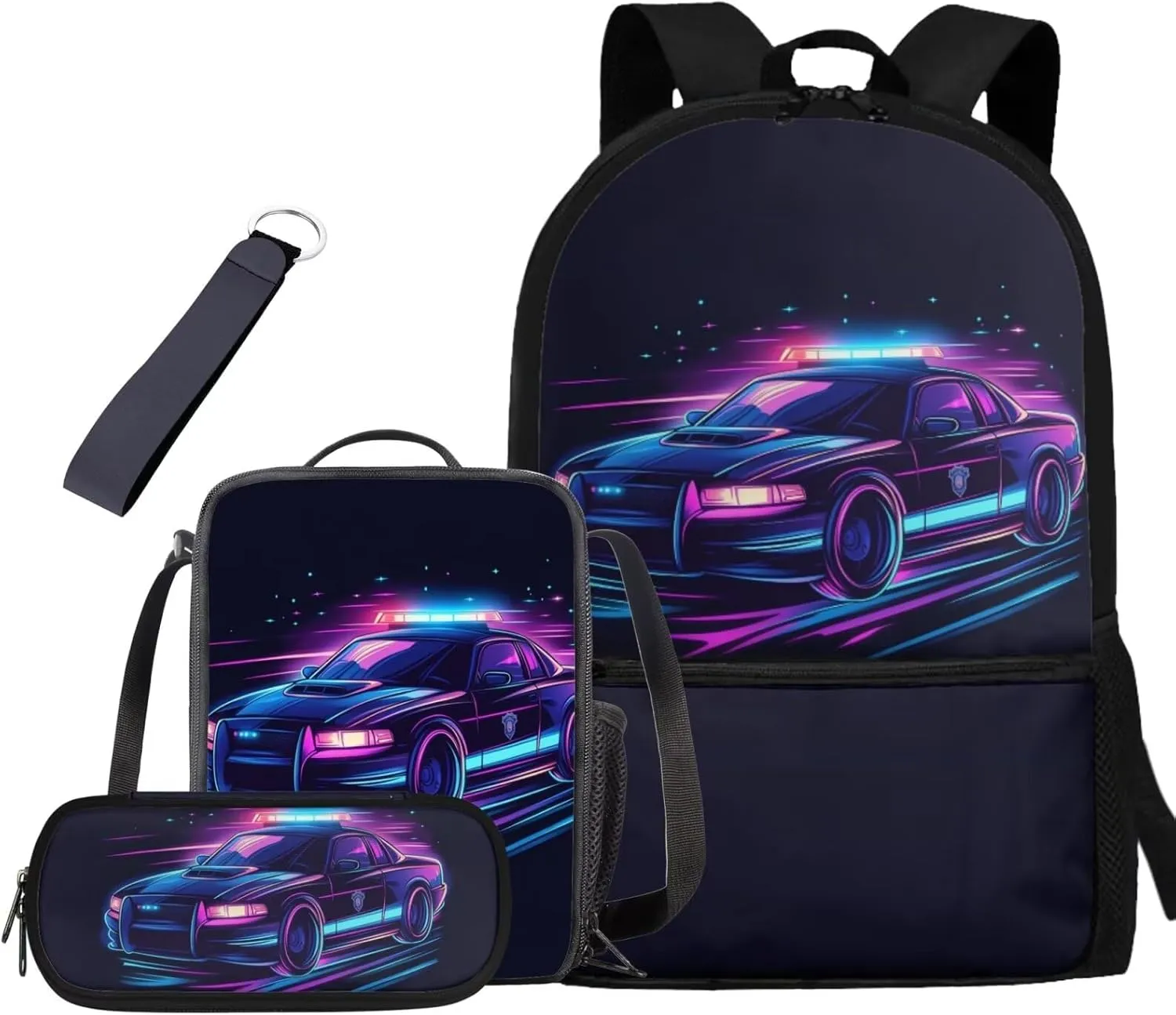 Car 17 Inch Backpack for Boys and Lunch Box Set Keychain Pencil Box Primary School Backpack for Kids Easy Care and Maintenance for Teens Students