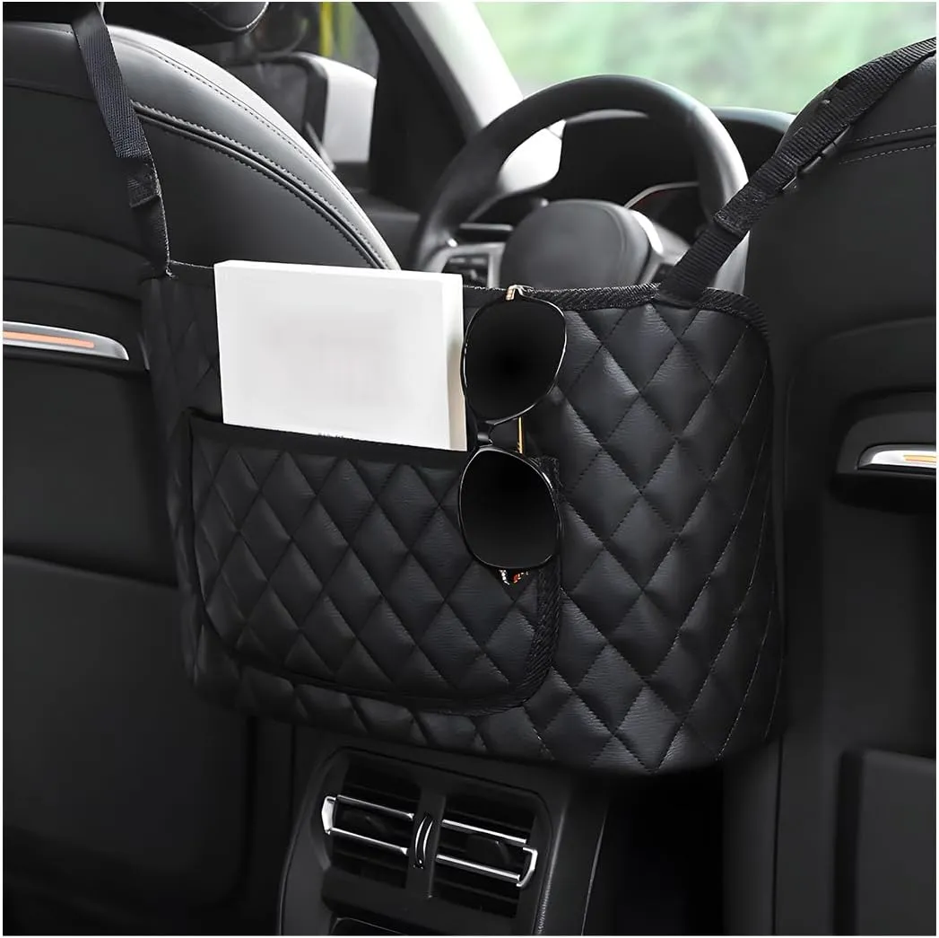 Car Handbag Holder Between Seats, Leather Large Capacity Front Seat Handbag Storage Organizer, Automotive Interior Storage Pocket for Cell Phone Document, Car Accessories