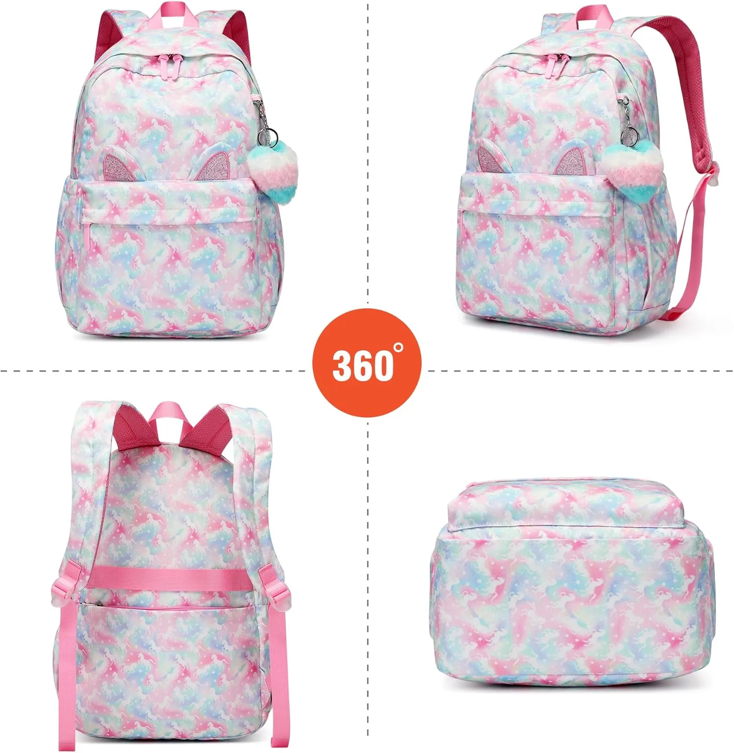 Caran·Y Kids Backpack for School-Lightweight Waterproof Large 30L Capacity Backpack with Gift Packaging Spacious Classic Design for Girls Ages 6-18(Pink & Green)