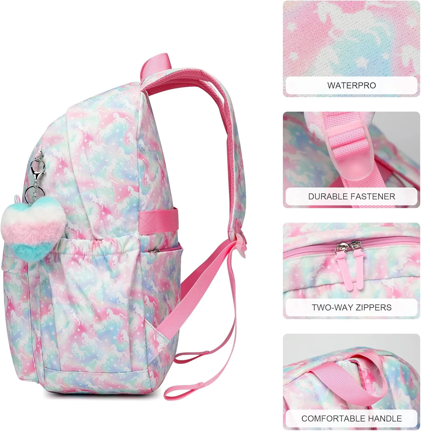Caran·Y Kids Backpack for School-Lightweight Waterproof Large 30L Capacity Backpack with Gift Packaging Spacious Classic Design for Girls Ages 6-18(Pink & Green)