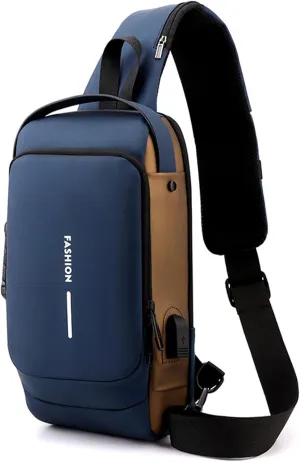 Carbon Fiber Streamline Anti-Theft Sling Bag for Men & Women, Backpack USB Waterproof Chest Daypack Casual Shoulder Bag (blue)