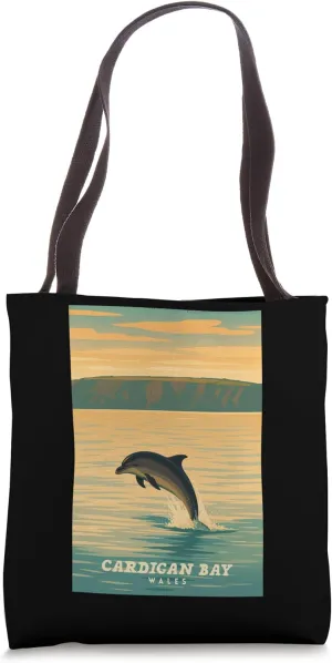 Cardigan Bay Wales Dolphin Vintage Design Tote Bag
