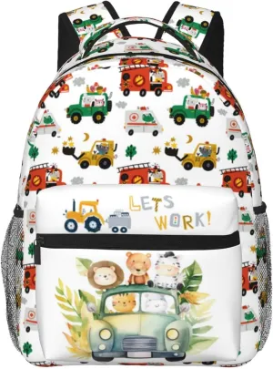 Cars Backpack Animal Travel Backpack Zoo Tree Waterproof Backpack Simple Modern Backpack Lion Cute Backpacks Tiger Zebra Back Pack Excavator Lorry Bookbag Zoo Animals Book Bags Bear Backpack