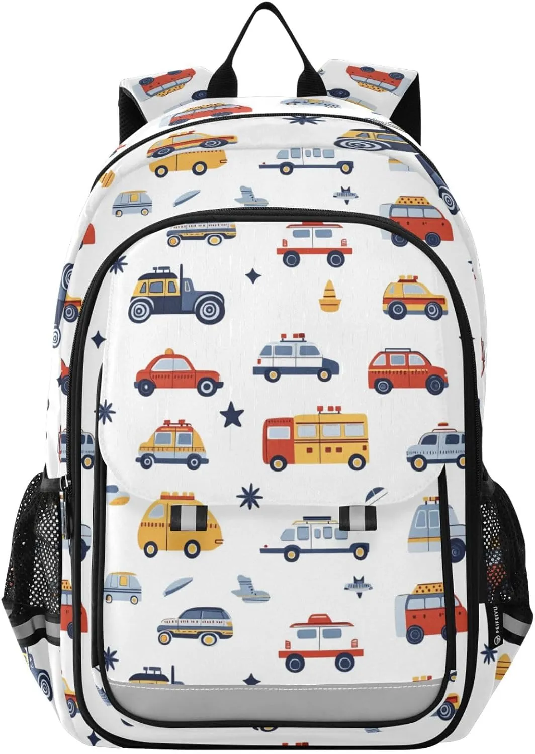 Cars Trucks Police Fire Engines Backpack for Boys Girls Elementary School Bag Kids Bookbag Travel Rucksack With Reflective Stripes