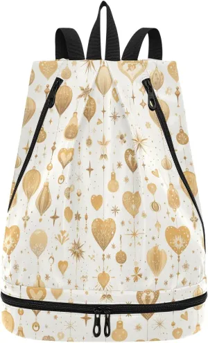 Cartoon Balloons Gold Drawstring sport bags beach drawstring gym bag with Wet Dry Compartments