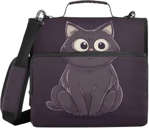 Cartoon Black Cats Zipper Binder with Shoulder Strap Trapper Keeper 3 Ring Binder Organizer Large Capacity Multiple Compartments for School Office