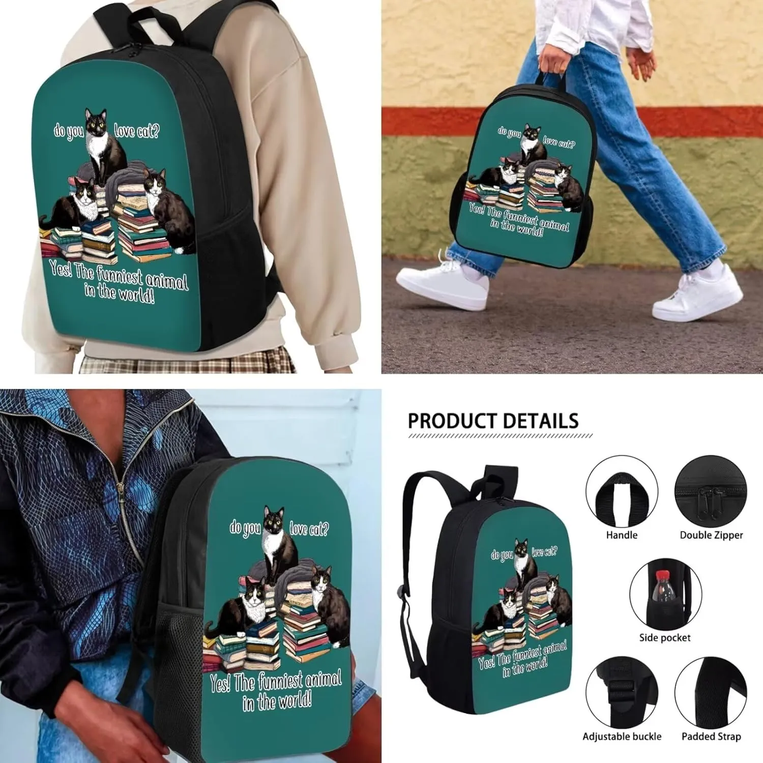 Cat Backpack with Lunch Box Purse Backpack for Students School Pencil Case Book bag Gift Giving Acceptable Picture Customization 3 Items