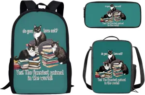 Cat Backpack with Lunch Box Purse Backpack for Students School Pencil Case Book bag Gift Giving Acceptable Picture Customization 3 Items