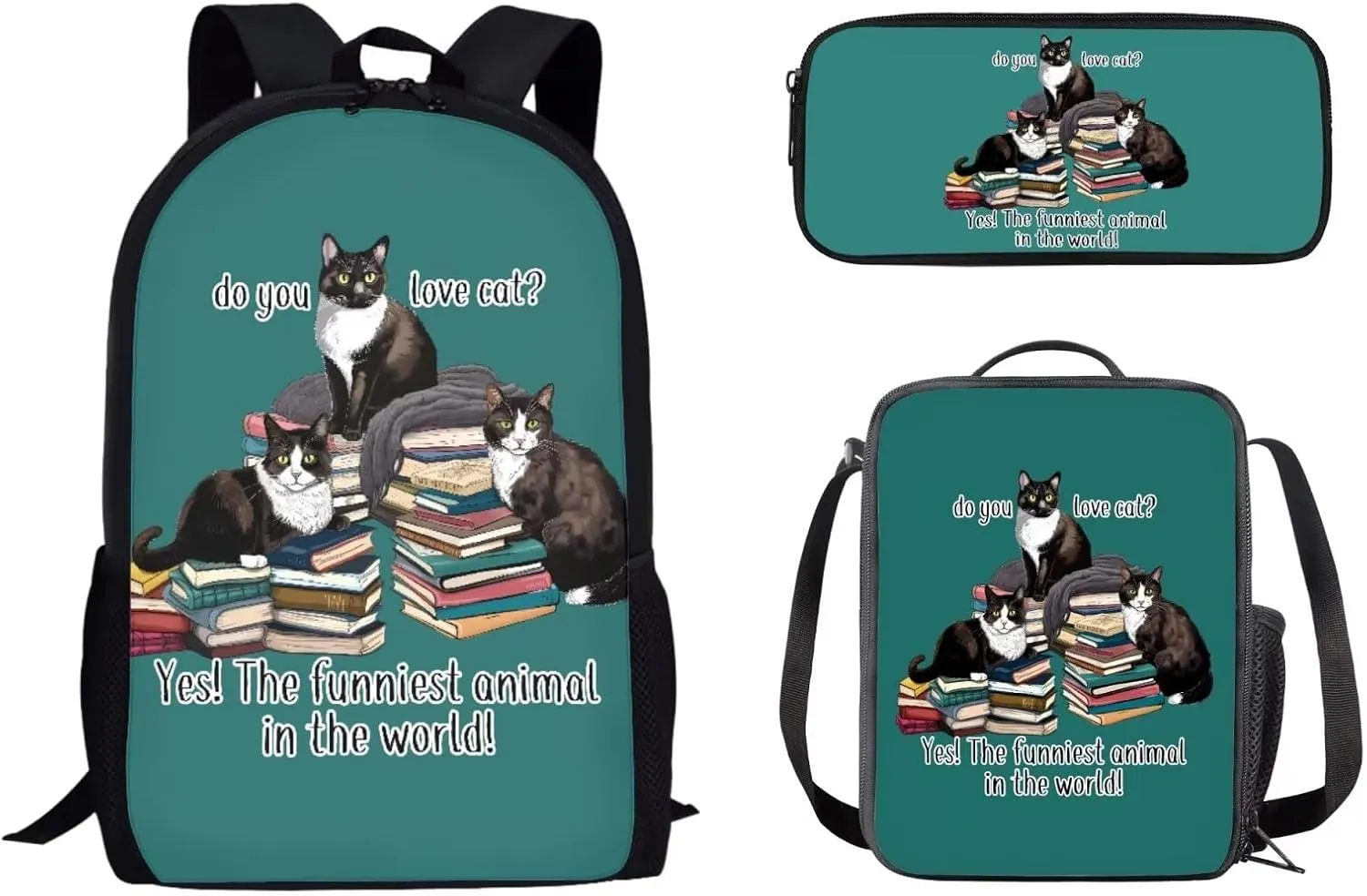 Cat Backpack with Lunch Box Purse Backpack for Students School Pencil Case Book bag Gift Giving Acceptable Picture Customization 3 Items