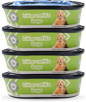 Cat Litter Refill Bags Cartridge, Compatible with Litter Genie Standard, Plus & XL Pails. Durable Odor-Locking Disposal Bags (4-Pack). Pet Waste Bags Litter Box Accessories.