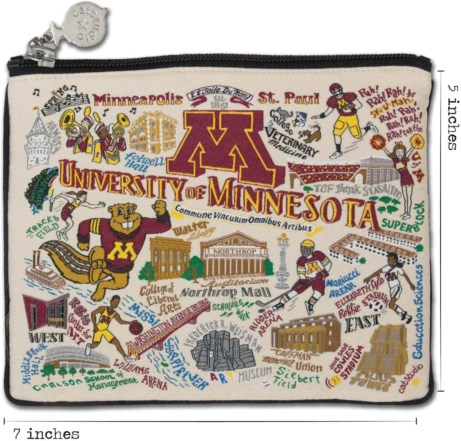 catstudio University of Minnesota Collegiate Zipper Pouch Purse | Holds Your Phone, Coins, Makeup, Dog Treats, & Tech Tools