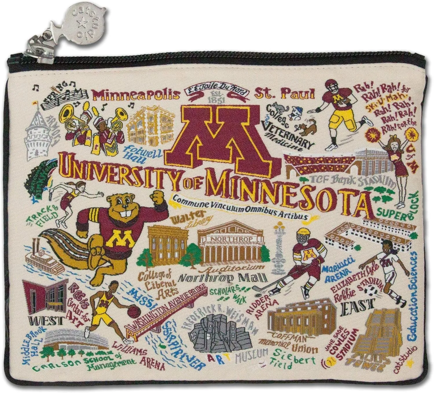 catstudio University of Minnesota Collegiate Zipper Pouch Purse | Holds Your Phone, Coins, Makeup, Dog Treats, & Tech Tools