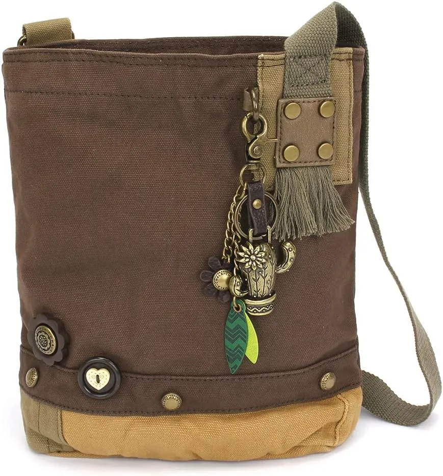 CHALA Patch Cross-Body Women Handbag, Canvas Messenger Bag Dark Brown