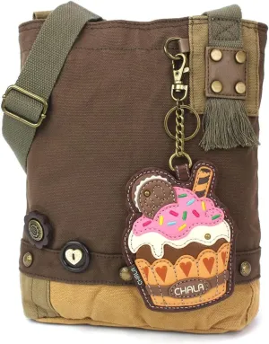 CHALA Patch Cross-Body Women Handbag, Canvas Messenger Bag - Dark Brown
