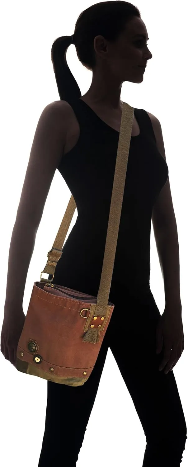 CHALA Patch Cross-Body Women Handbag, Canvas Messenger Bag - Dark Brown