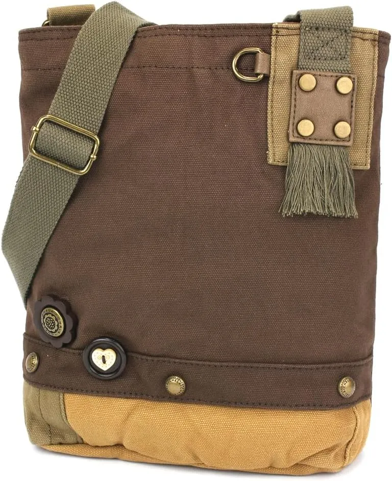 CHALA Patch Cross-Body Women Handbag, Canvas Messenger Bag - Dark Brown