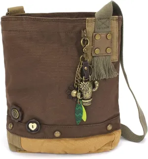 CHALA Patch Cross-Body Women Handbag, Canvas Messenger Bag Dark Brown