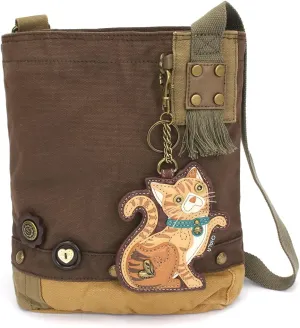 CHALA Patch Cross-Body Women Handbag, Canvas Messenger Bag - Orange Tabby Cat - Dark Brown