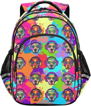 CHIFIGNO Colorful Dogs Tie Dye Backpack for School Travel Book Bag Girls Boys with Reflective Stripes Casual Daypack Backpacks