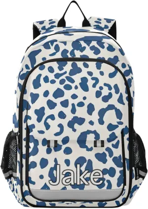 CHIFIGNO Personalized Kids Backpack Leopard Blue, Customized School Bag, Multi Pocket Reflective Trim