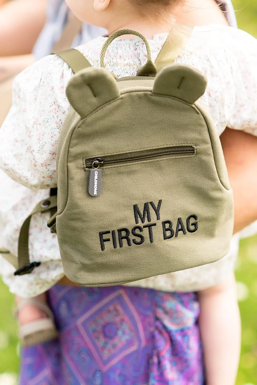 Childhome My First Bag, Cute Kids Backpack, Simple Modern Mini Bookbag for Toddler, Adjustable Straps & Easy Grip Zipper, Canvas Khaki