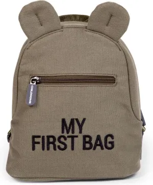 Childhome My First Bag, Cute Kids Backpack, Simple Modern Mini Bookbag for Toddler, Adjustable Straps & Easy Grip Zipper, Canvas Khaki
