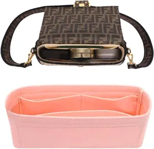 Chispee Purse Organizer Insert for Handbags, Softened Felt Insert Bag Organizer for Tote, Handbag Organizer fit for Baguette, Longchamp (Pink, Small)