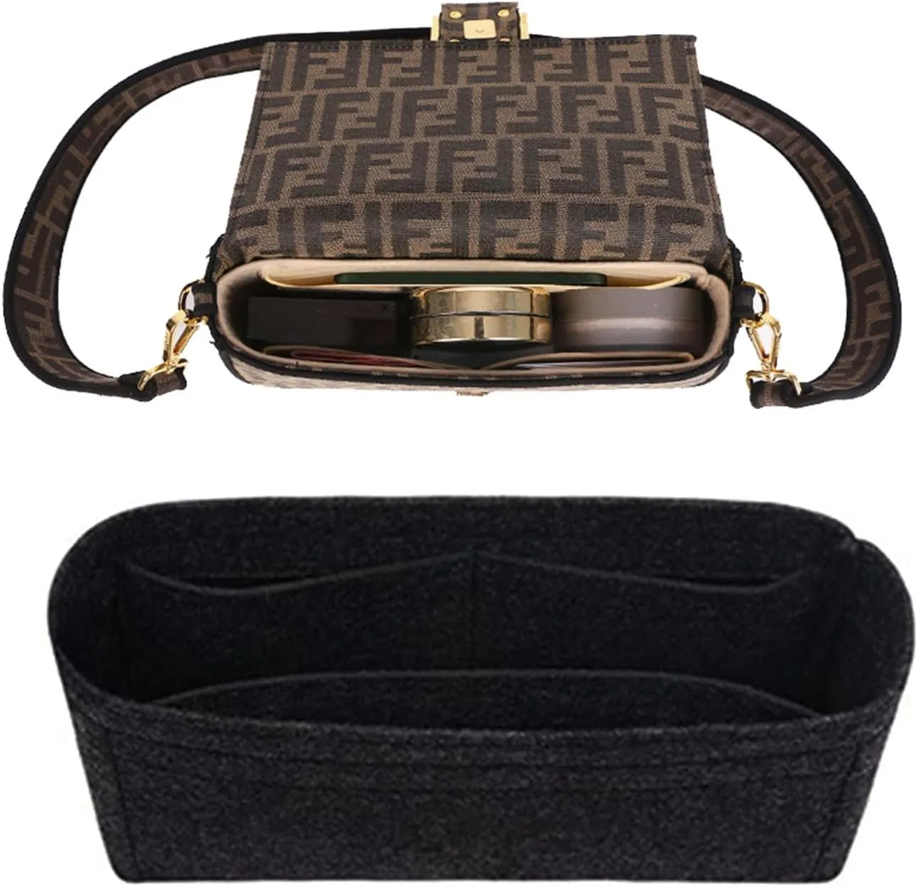 Chispee Softened Felt Purse Organizer Insert for Tote, Baguette, Longchamp Handbags - Lightweight Bag Organizer with Multiple Pockets (Dark Grey, MINI)