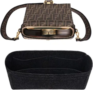 Chispee Softened Felt Purse Organizer Insert for Tote, Baguette, Longchamp Handbags - Lightweight Bag Organizer with Multiple Pockets (Dark Grey, MINI)