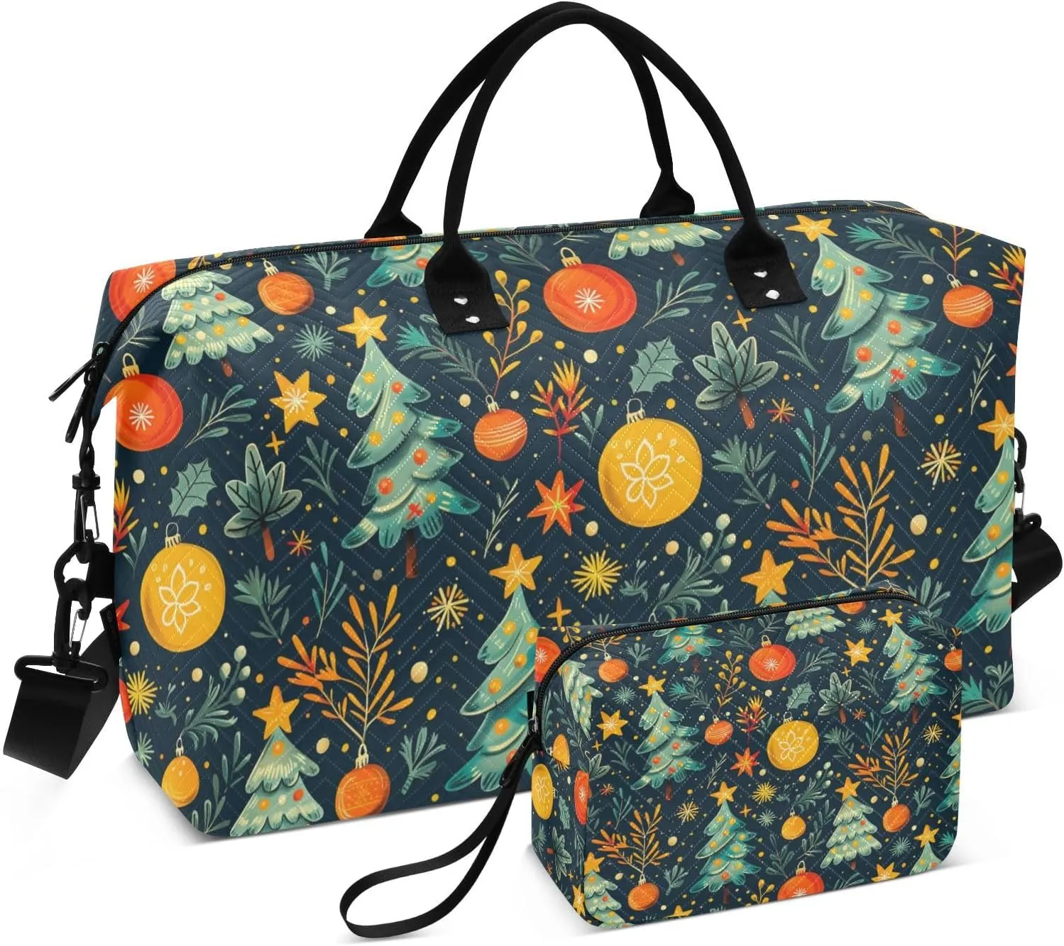 Christmas Bells Tree Duffel Bag for Traveling, Gym Bags with Multiple Interior Pockets for Women Men Toiletry Purse Included 20.5”x 1.9” x 13.8”