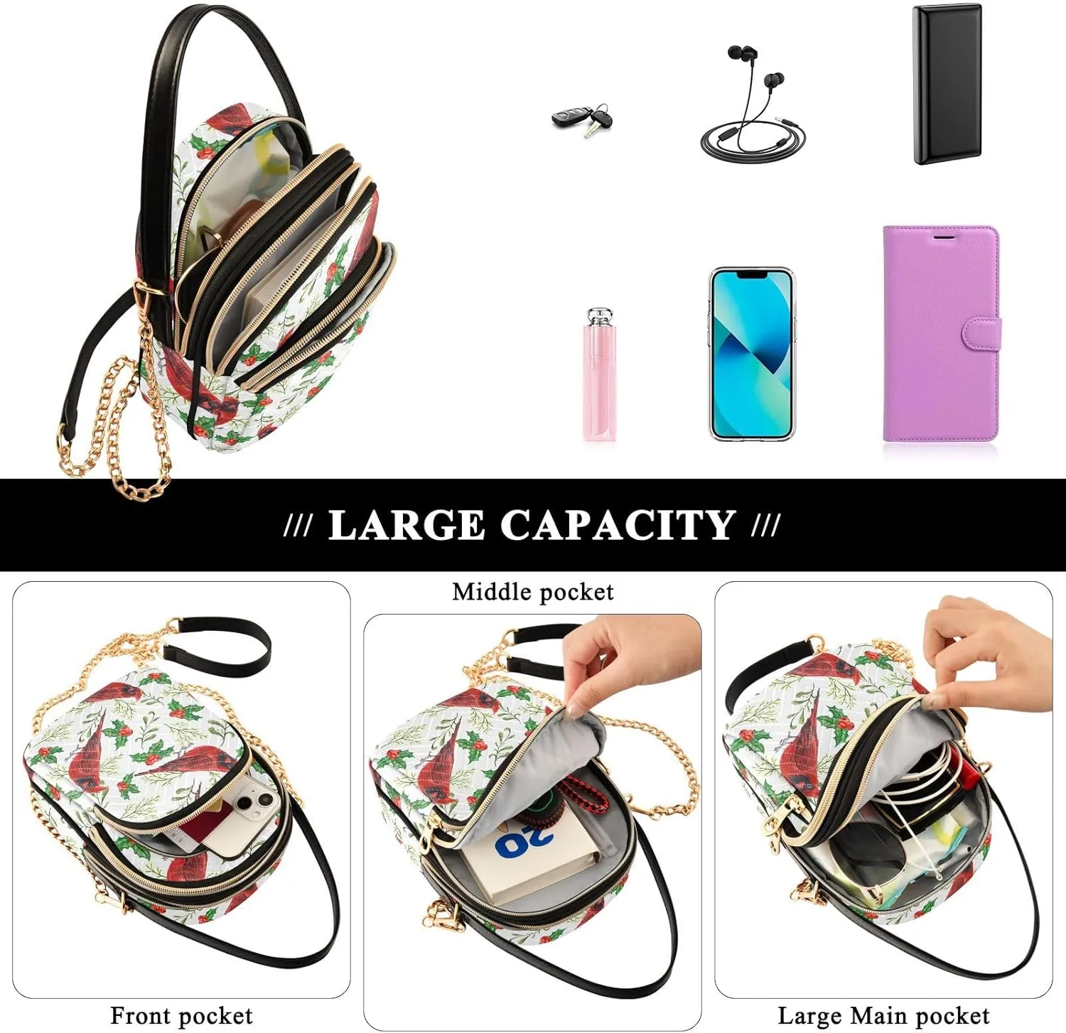 Christmas Nutcracker Crossbody Bags for Women Small Purse Chain Shoulder Bags Hand Bags for Trip Gifts Work