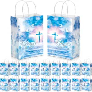 Chuangdi 50 Pcs Church Welcome Bags 5.91 x 3.15 x 8.27 Inches Religious Gift Welcome to Our Church Paper Bags with Handles for Hotel Birthday Bulk Baptism Guest Party Favor Supplies (Peace Doves)