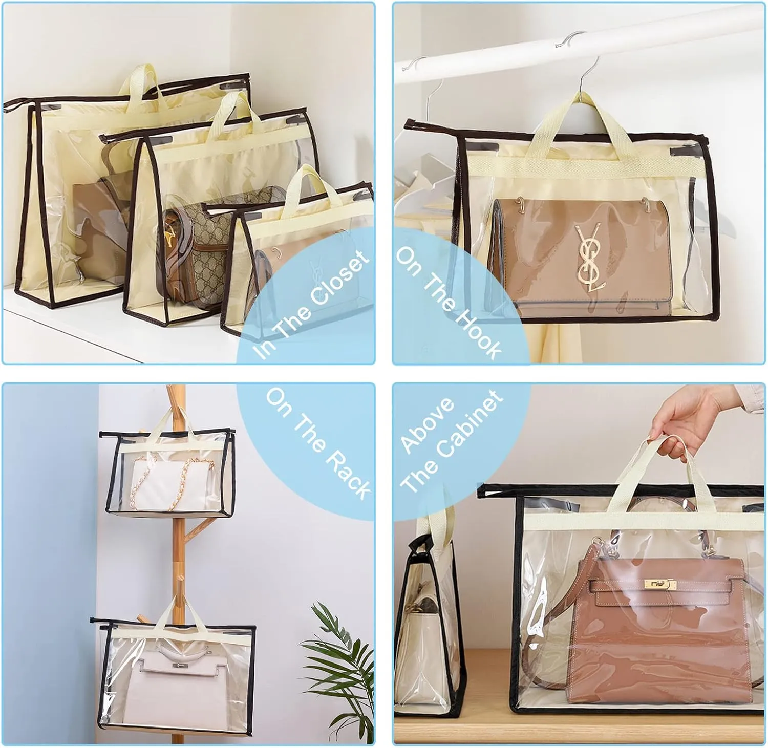 CINPIUK Clear Handbag Storage Bags Purse Organizer for Closet, Zipper Hanging Storage Bag for Handbags, XL, 2PCS