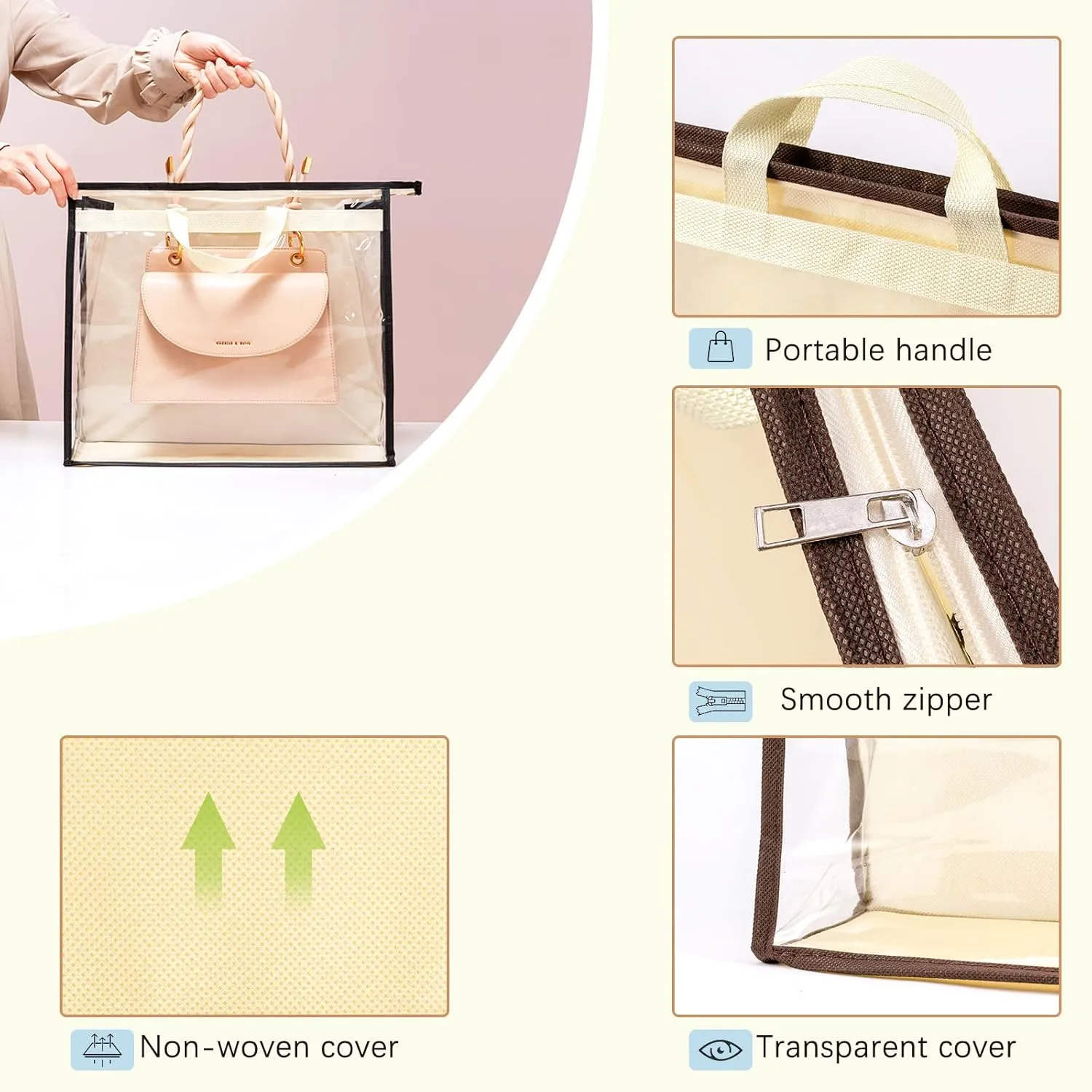 CINPIUK Clear Handbag Storage Bags Purse Organizer for Closet, Zipper Hanging Storage Bag for Handbags, XL, 2PCS