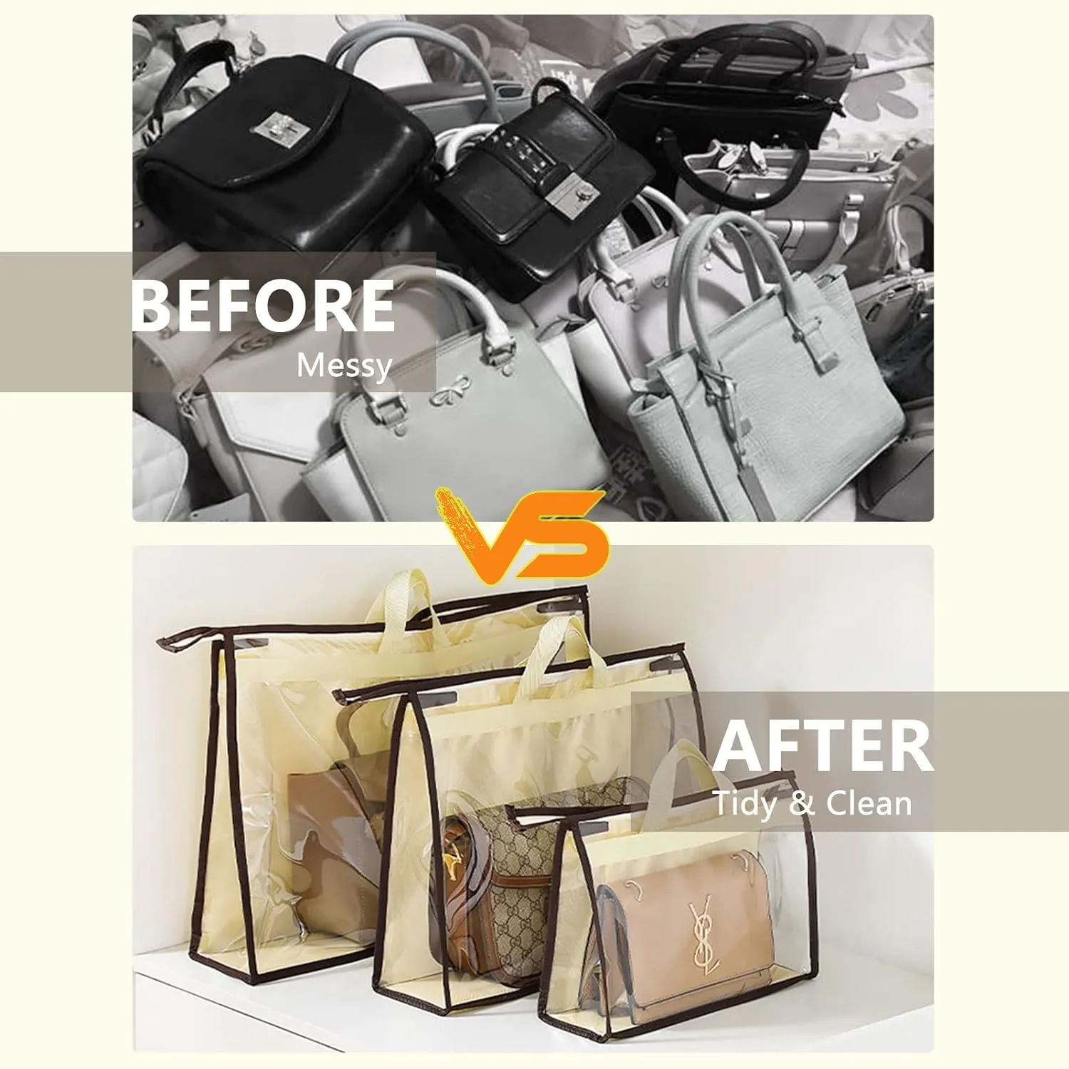 CINPIUK Clear Handbag Storage Bags Purse Organizer for Closet, Zipper Hanging Storage Bag for Handbags, XL, 2PCS