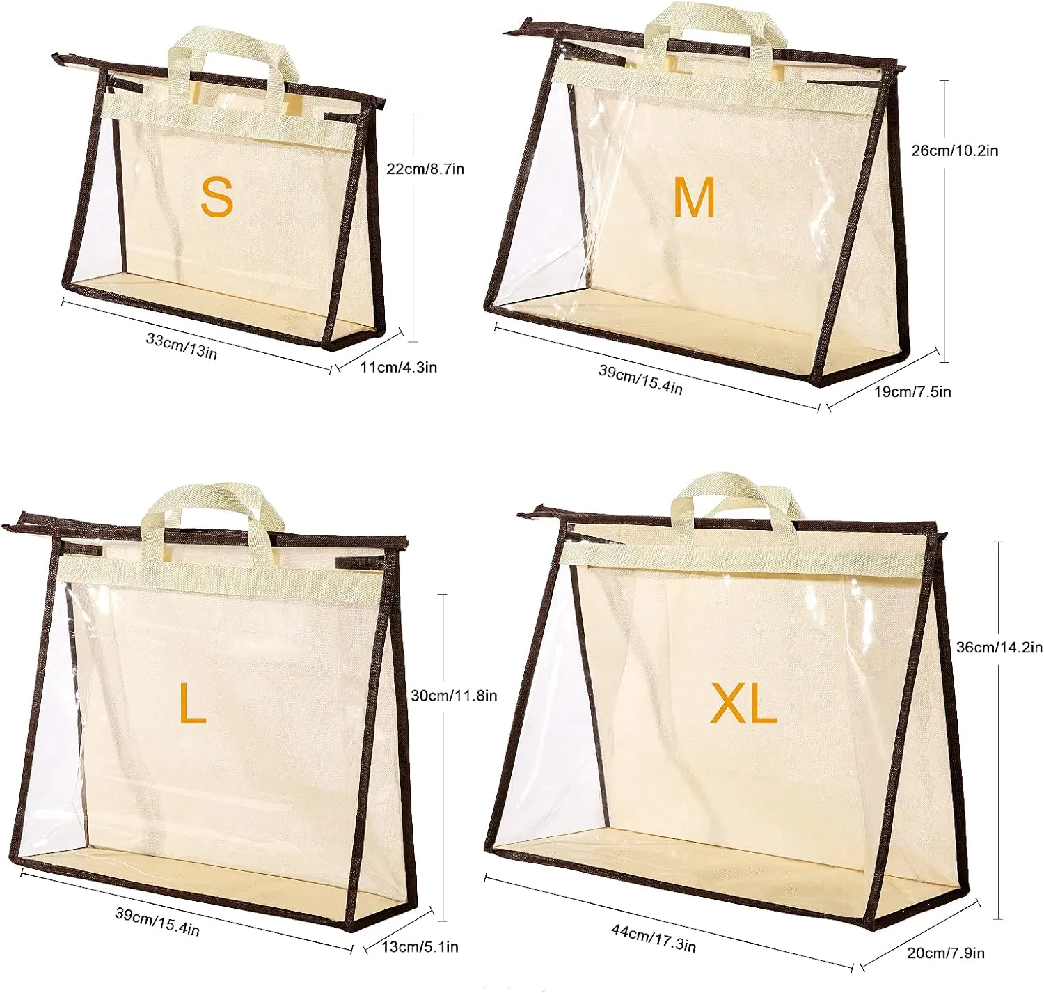 CINPIUK Clear Handbag Storage Bags Purse Organizer for Closet, Zipper Hanging Storage Bag for Handbags, XL, 2PCS